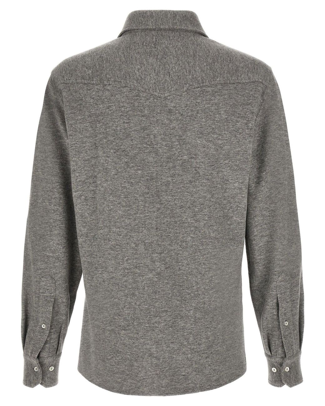 Brunello Cucinelli Gray Cashmere-Cotton Knit Western Shirt for men