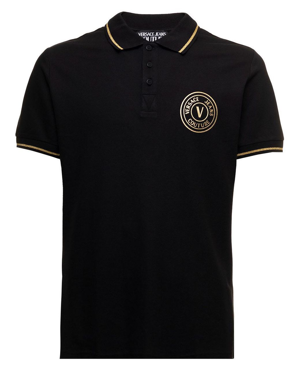 Versace Jeans Couture Vemblem Thick Foil Cotton Piquet Polo Shirt Man ...