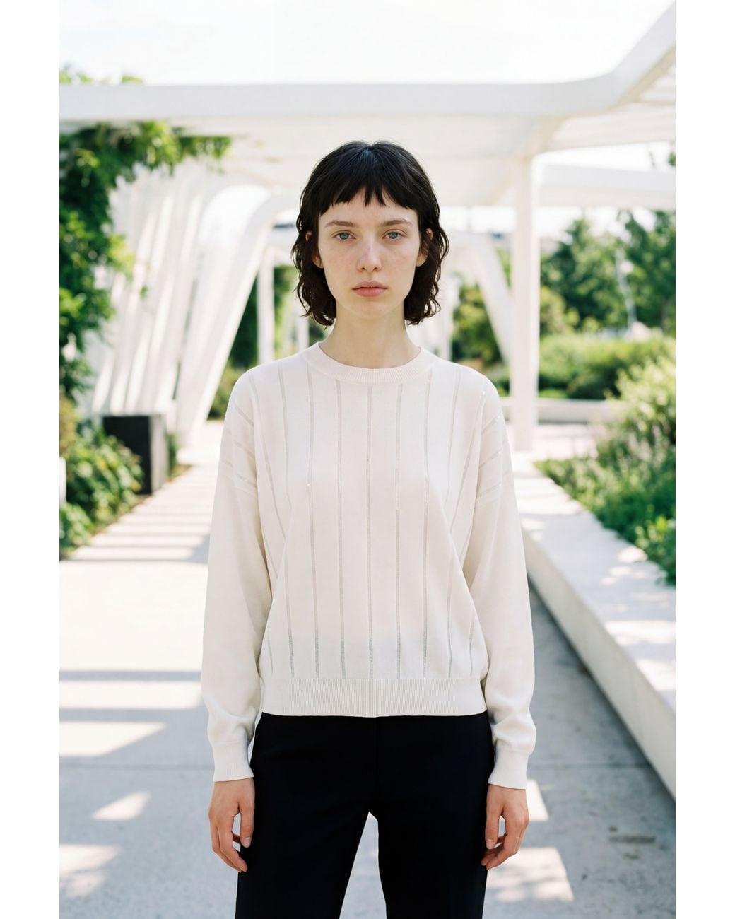 Brunello Cucinelli White Cashmere Ribbed Sweater Clothing