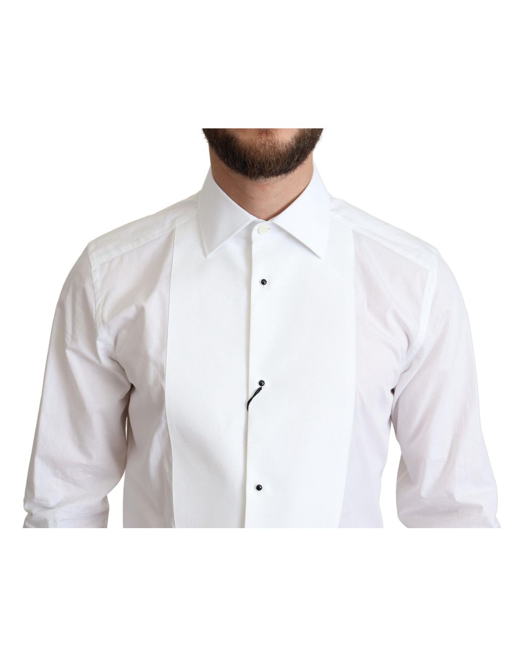 Dolce & Gabbana White Bib Cotton Poplin Formal Shirt for men