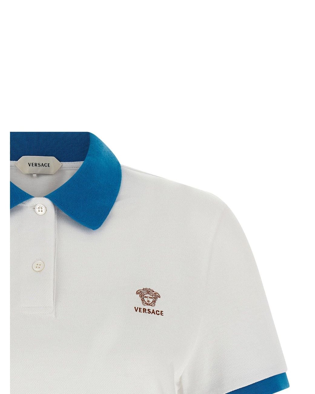 Versace Blue Logo-Embroidered Cotton Piquet Polo Shirt