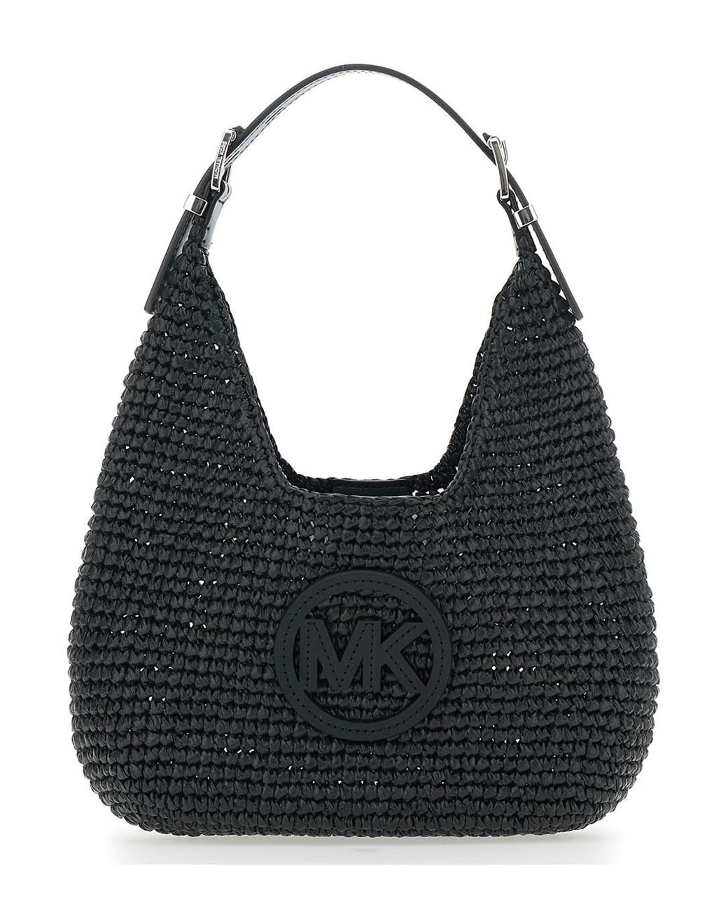 MICHAEL Michael Kors Black Small Shoulder Bag Nolita With Leather Logo On Front And Raffia Intreccio Design For Polypropylene