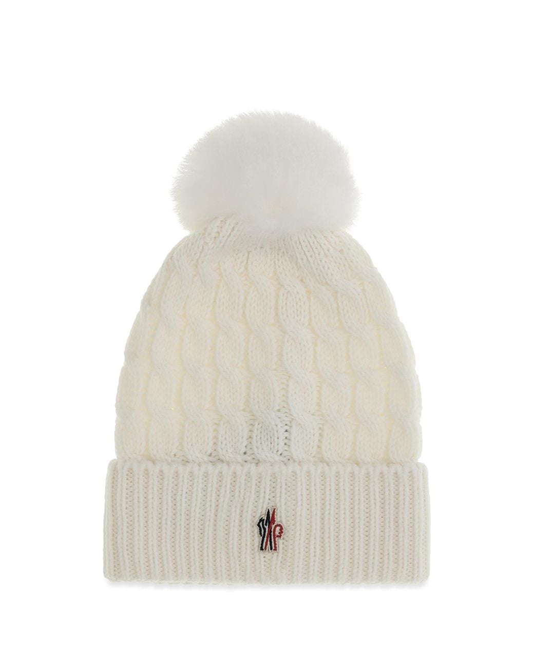 Moncler White Pom-Pom Beanie Virgin Wool Fleece (Ovis Aries) Hat
