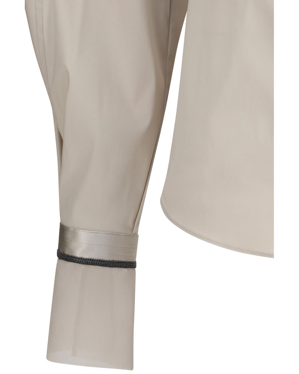 Brunello Cucinelli White Stretch Cotton Poplin Shirt With Shiny Silk Cuffs Cotton; Polyamide; Elastane