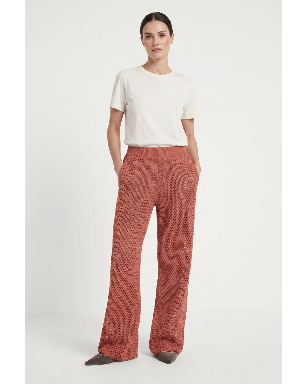 Brunello Cucinelli Red Rust Relaxed Knit Trousers