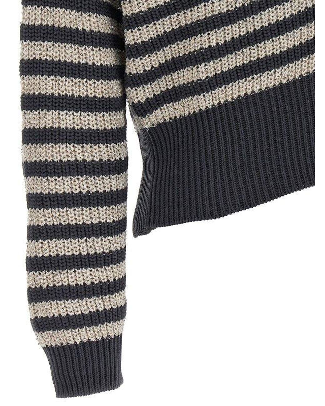 Brunello Cucinelli Black Ether Striped Button Front Sweater Clothing