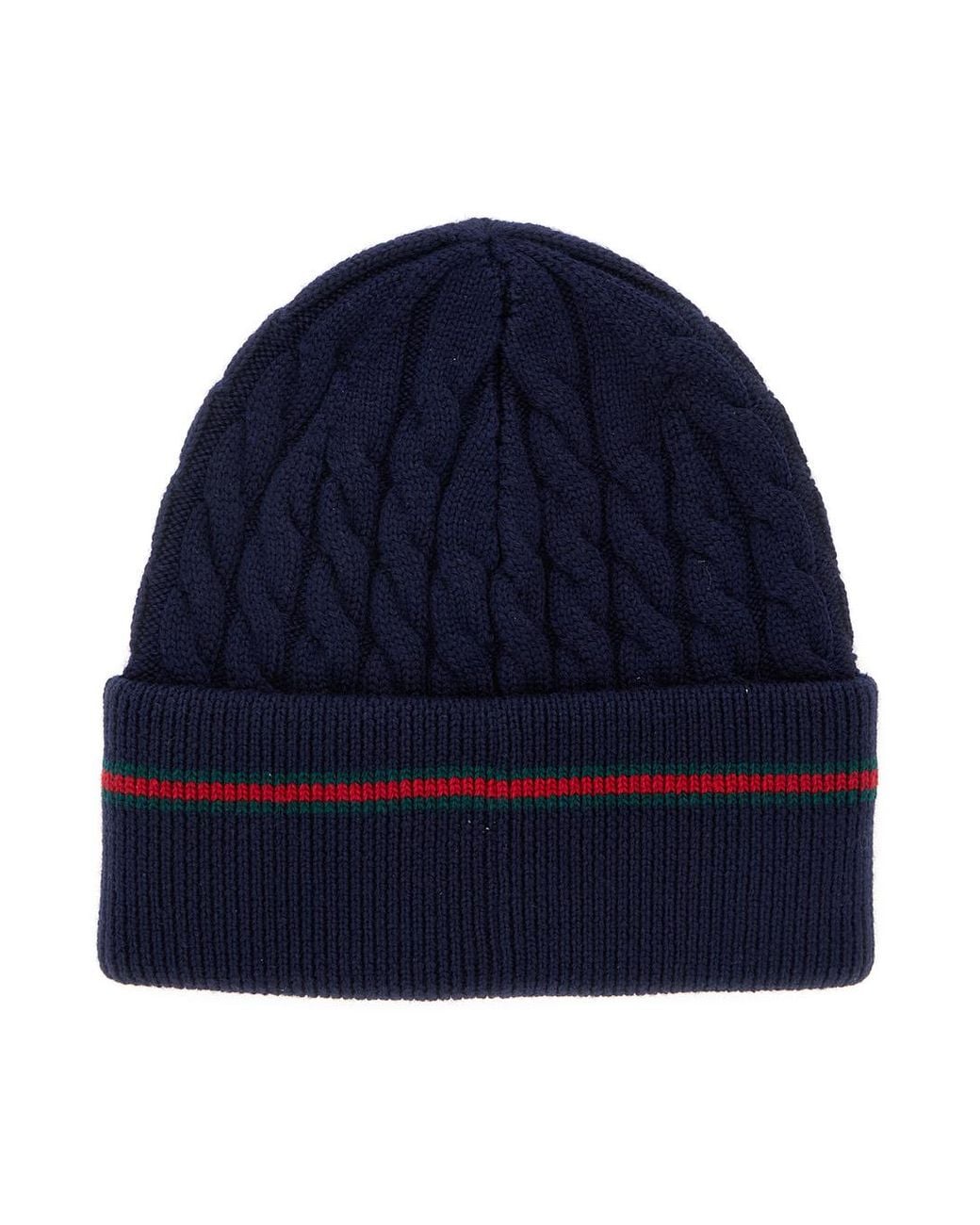 Gucci Blue Beanie With Web Detail Wool Hat for men