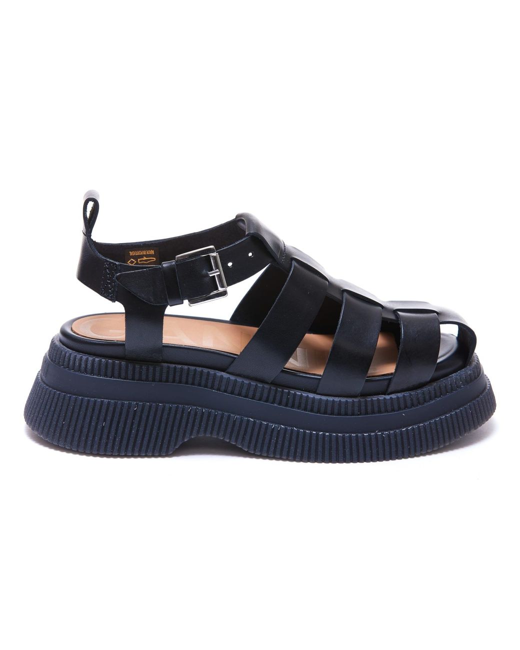 Ganni Leather Creepers Sandals in Nero (Black) | Lyst