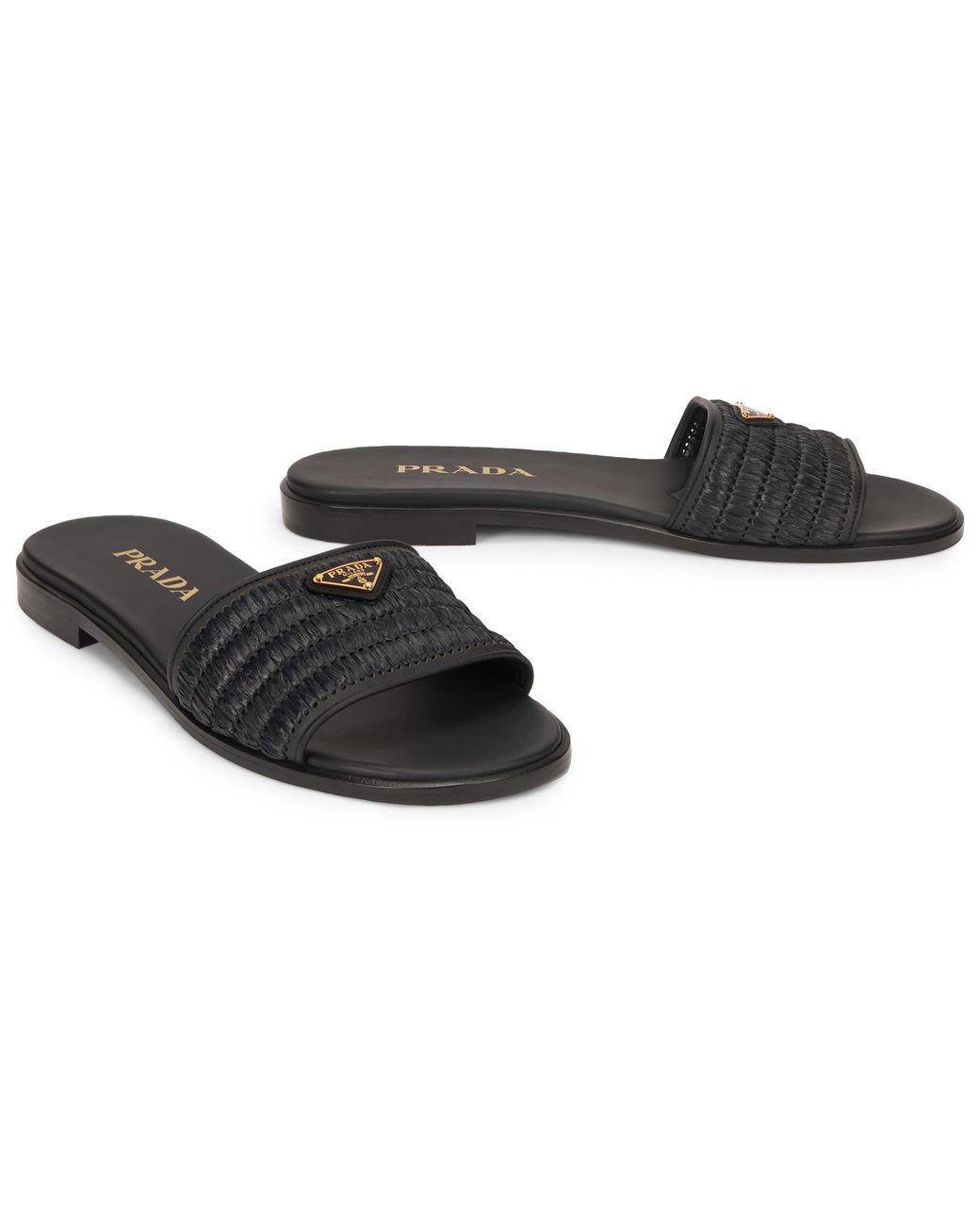 Prada Black Prada Crochet Viscose With Raffia Effect Slide Sandal