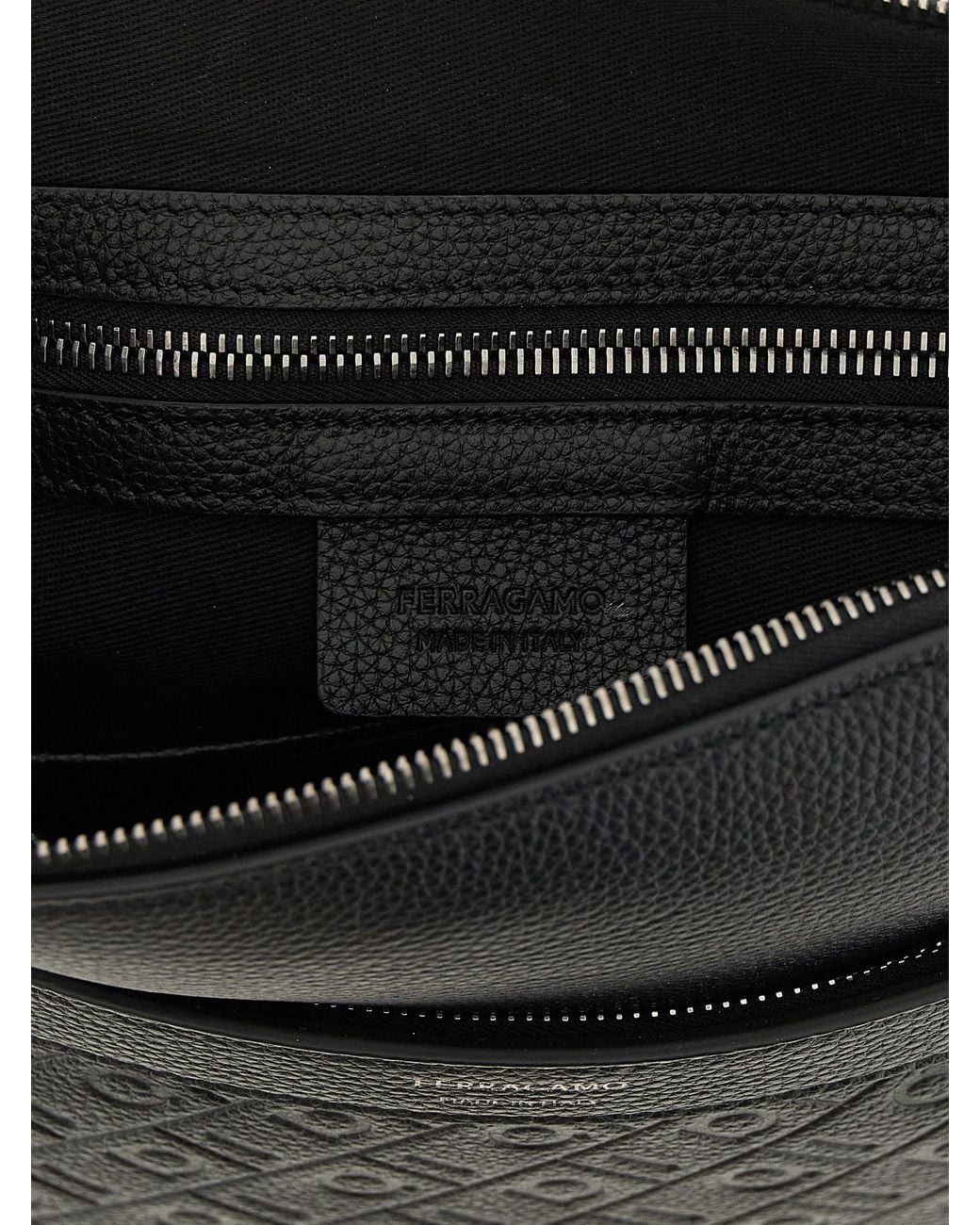 Ferragamo Black Monogram Embossed Crossbody Bag for men