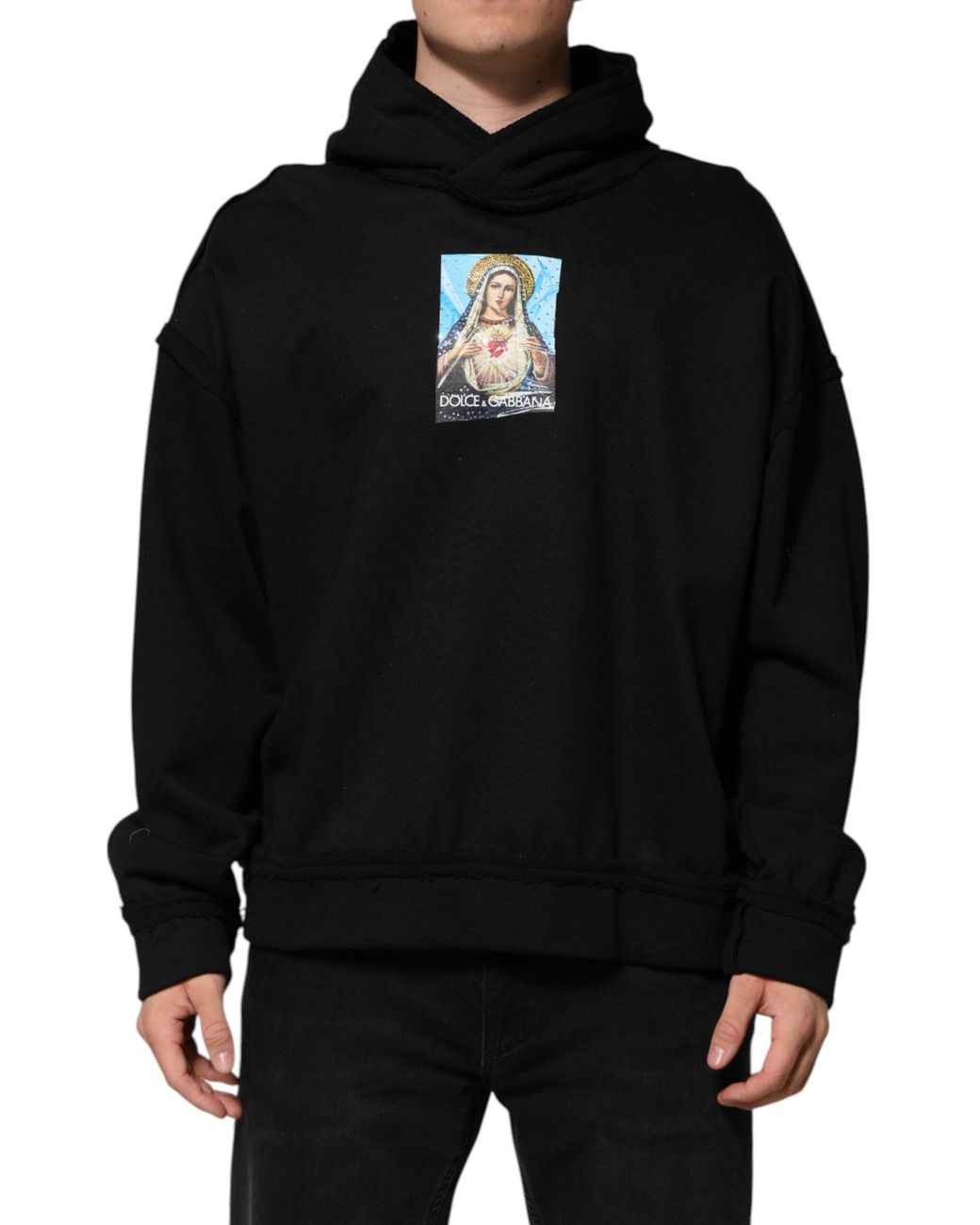Dolce & Gabbana Black Graphic Print Relaxed Hoodie for men