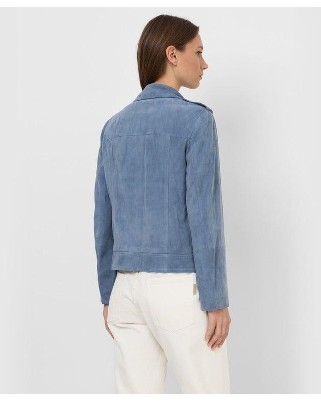 Brunello Cucinelli Blue Leather Biker Jacket