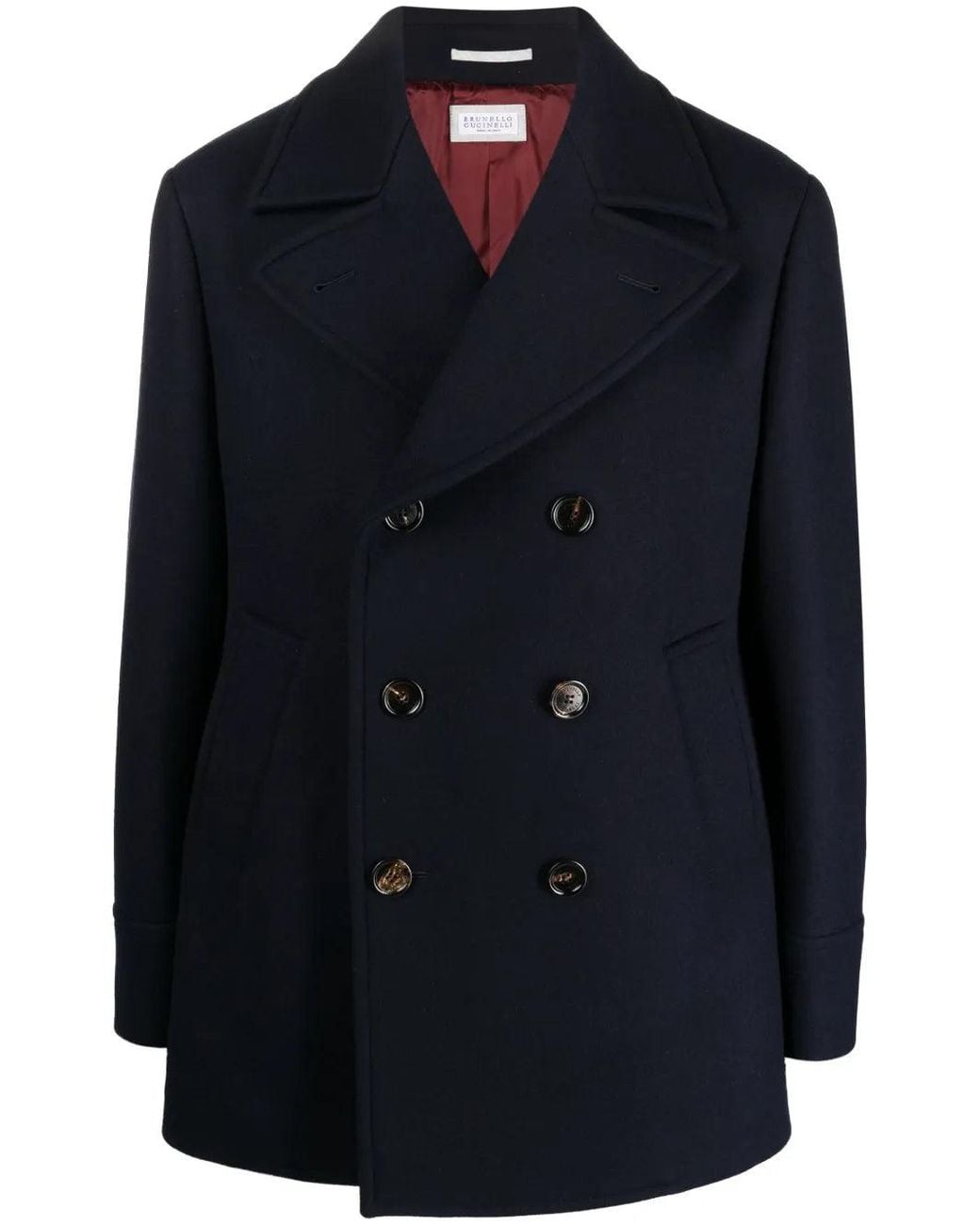 Brunello Cucinelli Blue Wool Pea Jacket Clothing for men