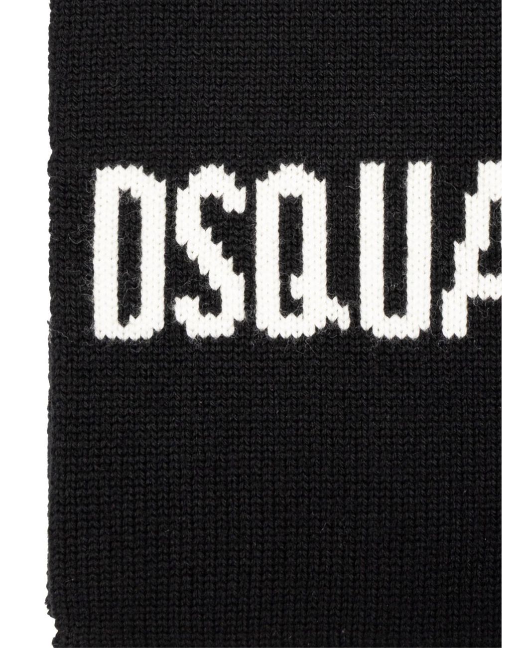 DSquared² Black Logo Intarsia Knit Wool Scarf for men