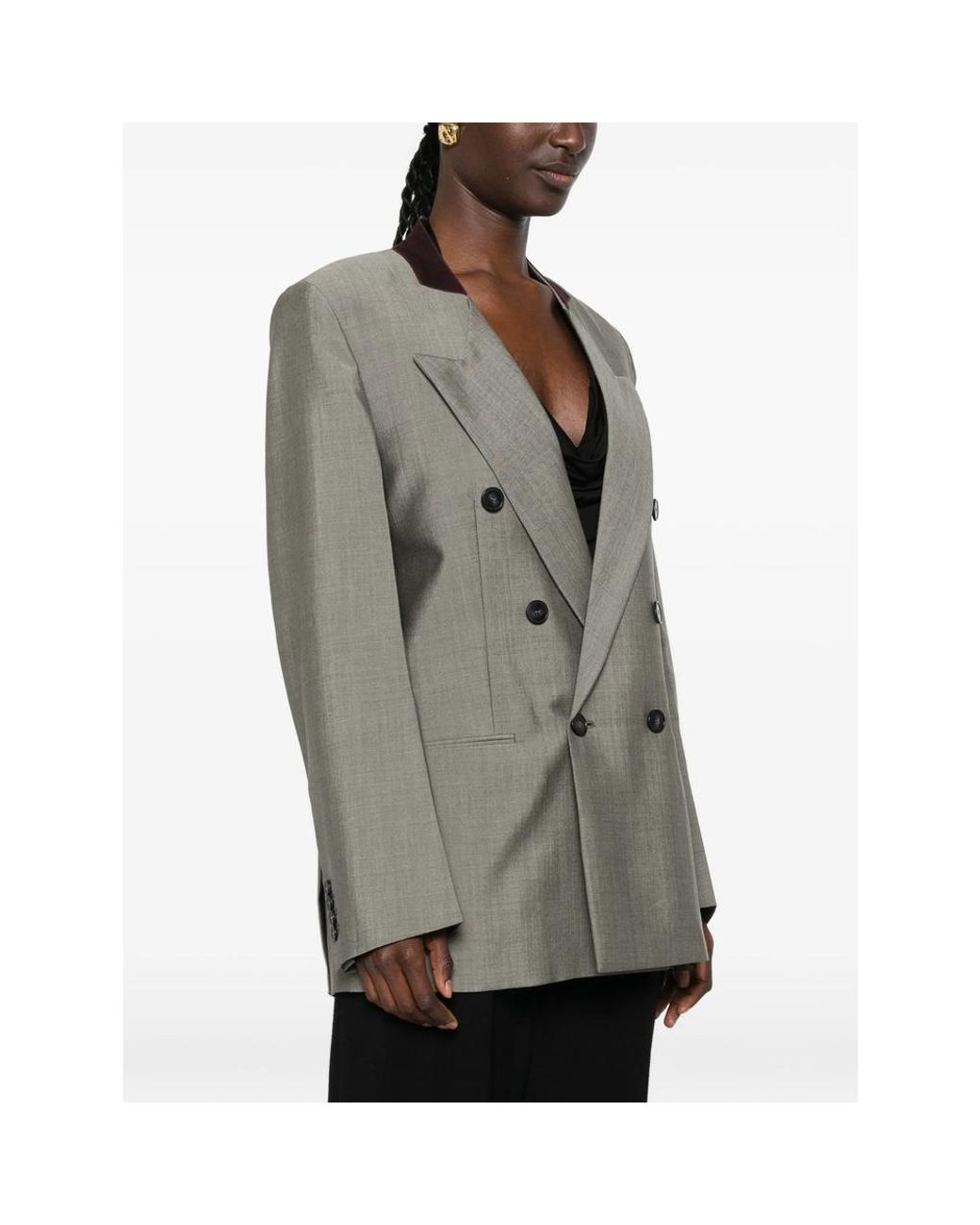 Victoria Beckham Gray Double-Breasted Wool-Mohair Jacket