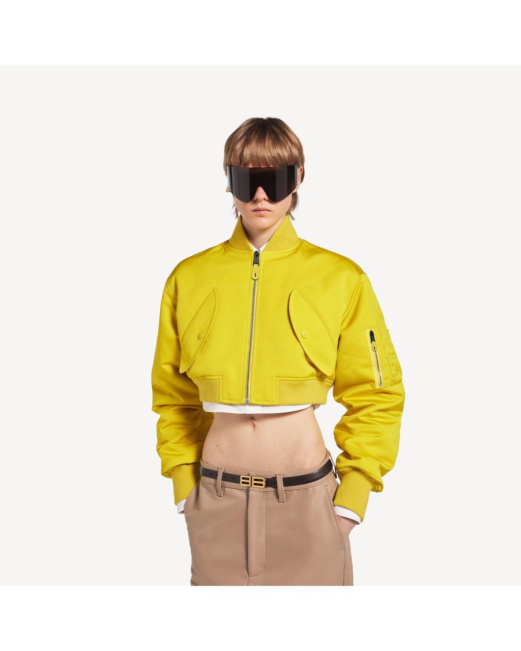 Balenciaga Yellow Cropped Bomber Jacket