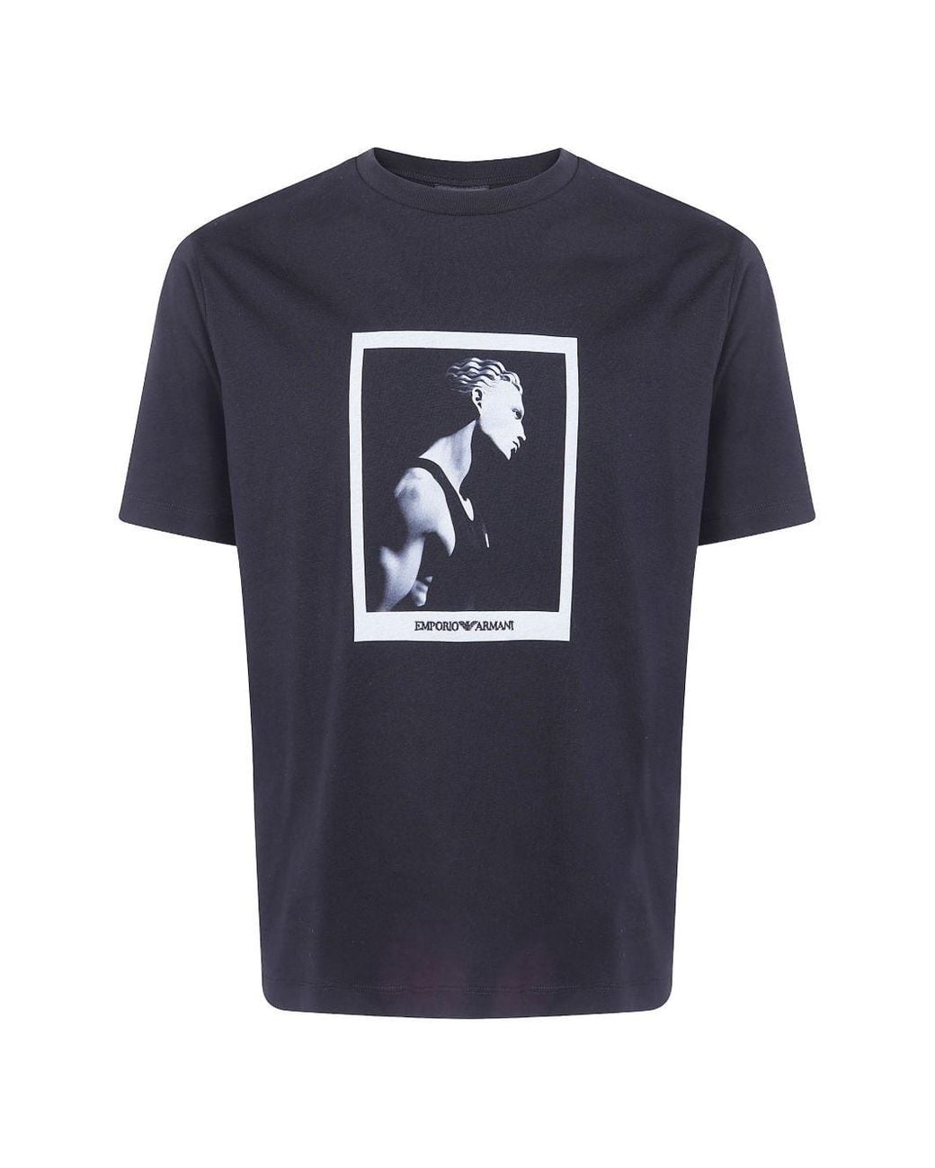 Emporio Armani Blue Graphic-Print Cotton T-Shirt for men