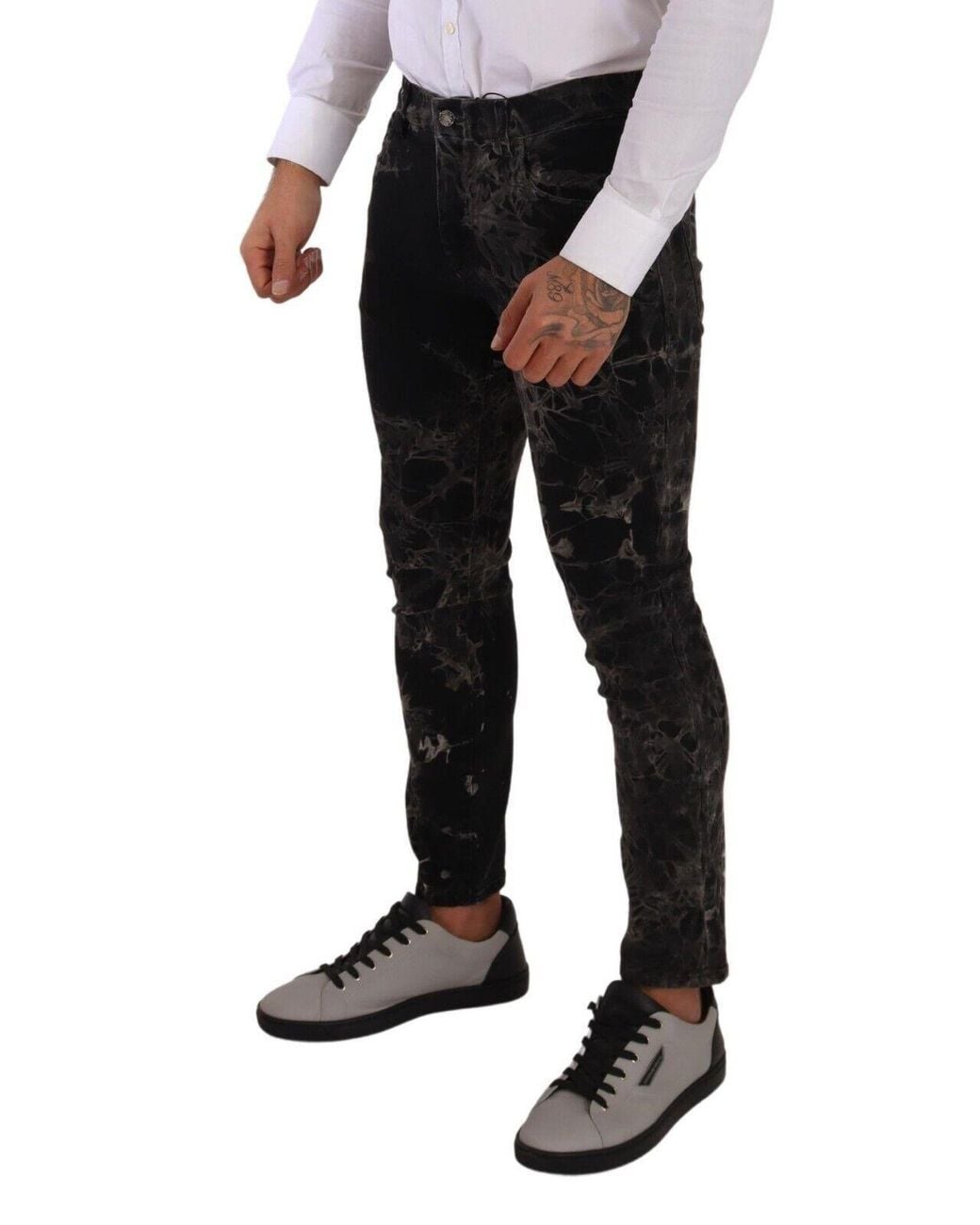 Dolce & Gabbana Black Slim Fit Patterned Skinny Jeans for men