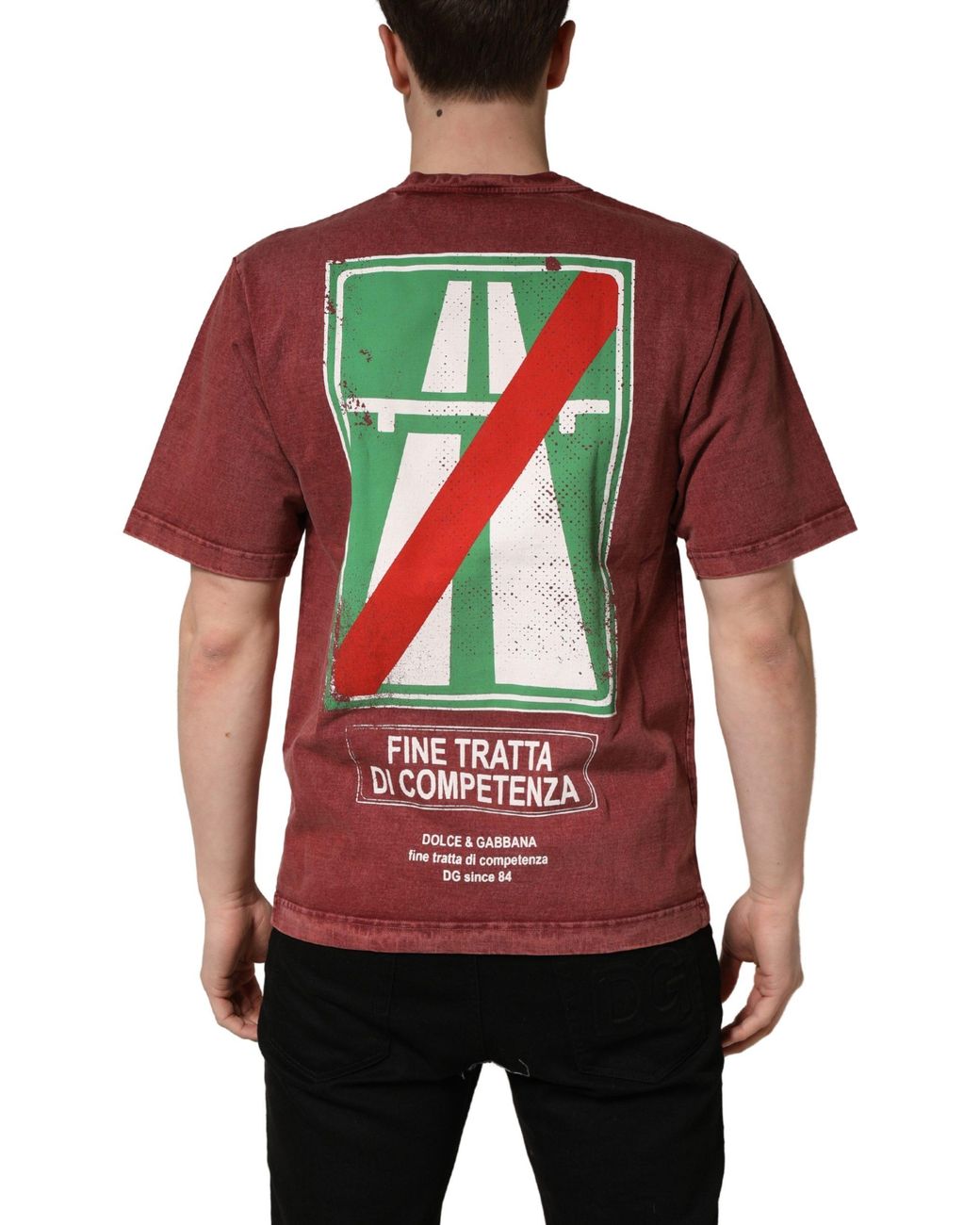 Dolce & Gabbana Red Print Round Neck Short Sleeve T-Shirt Cotton for men