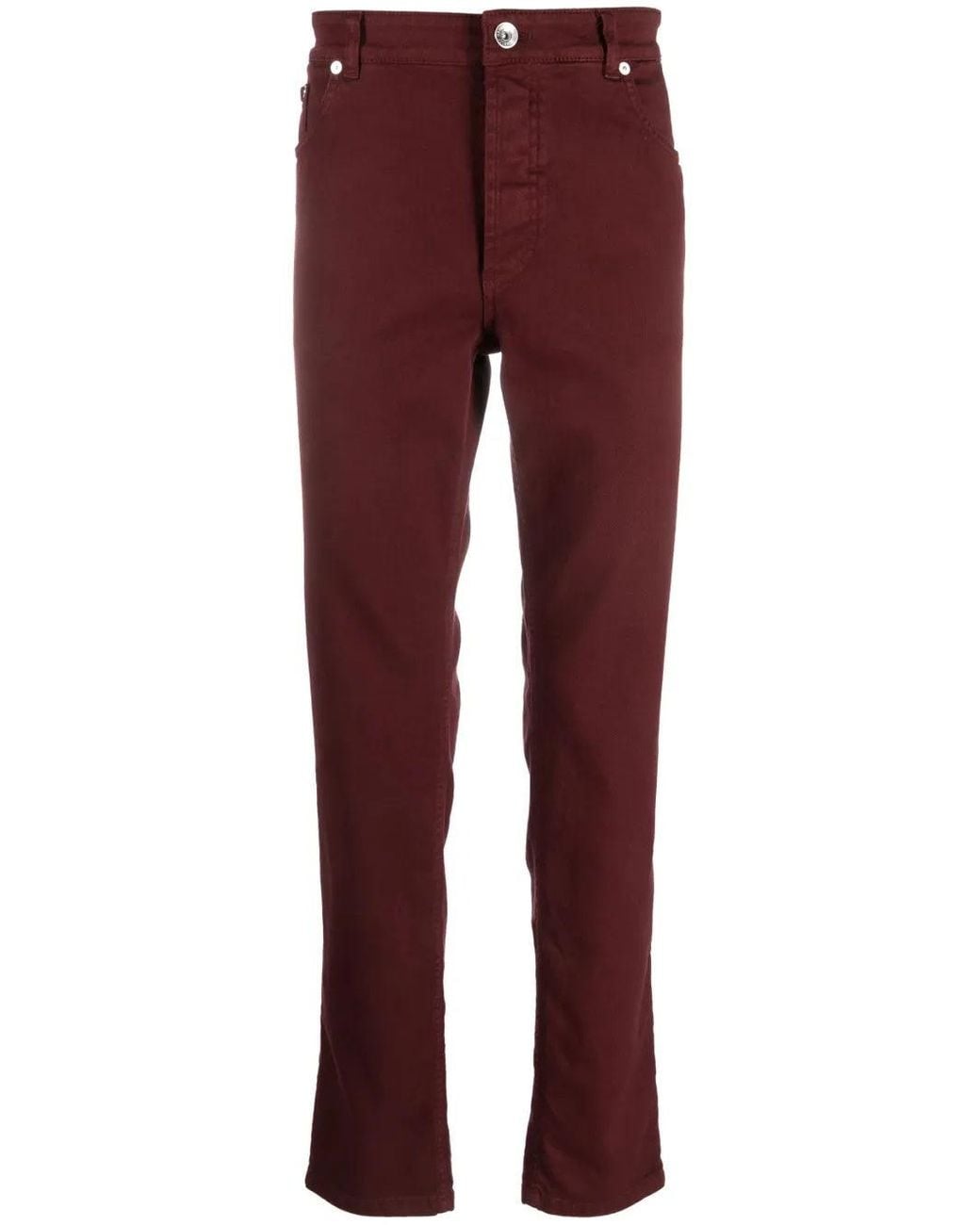 Brunello Cucinelli Red Burgundy Straight Leg Trousers for men