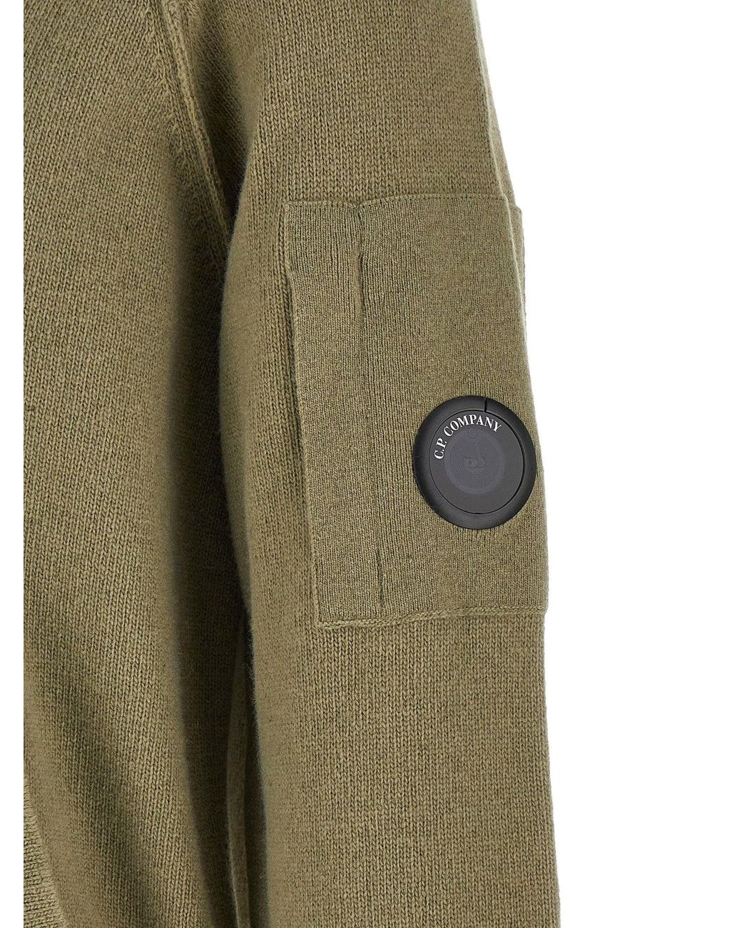 C P Company Green Lambswool With Lens Pocket Detail Cardigan for men
