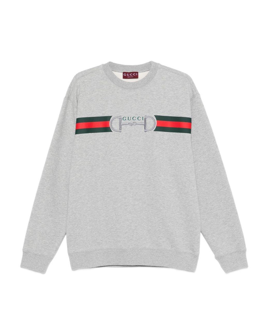 Gucci Gray Cotton Sweatshirt With Print On The Front for men