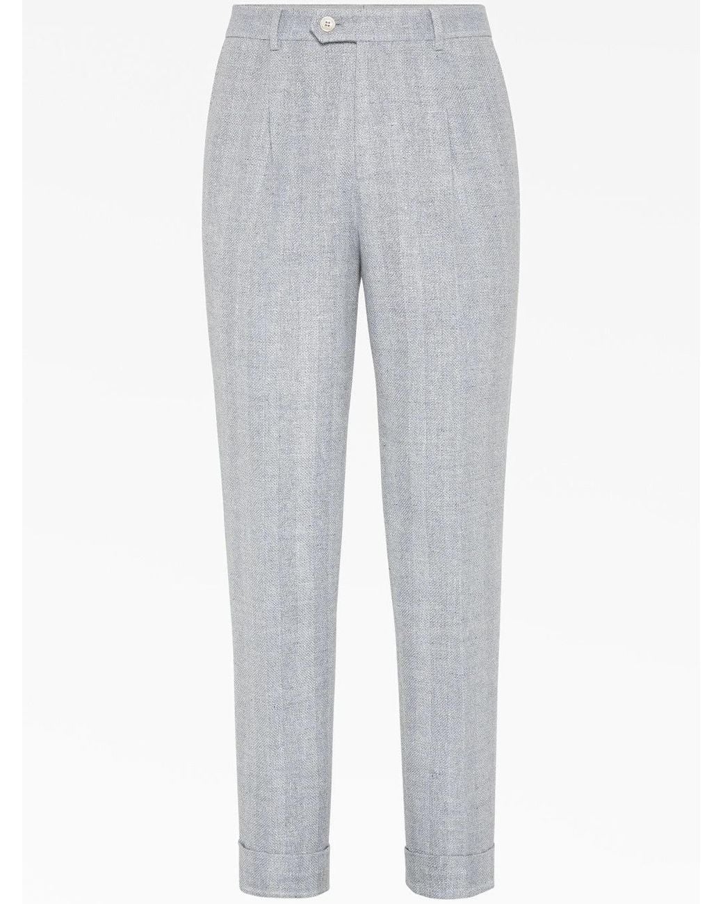 Brunello Cucinelli Gray Light Wool Linen Trousers for men