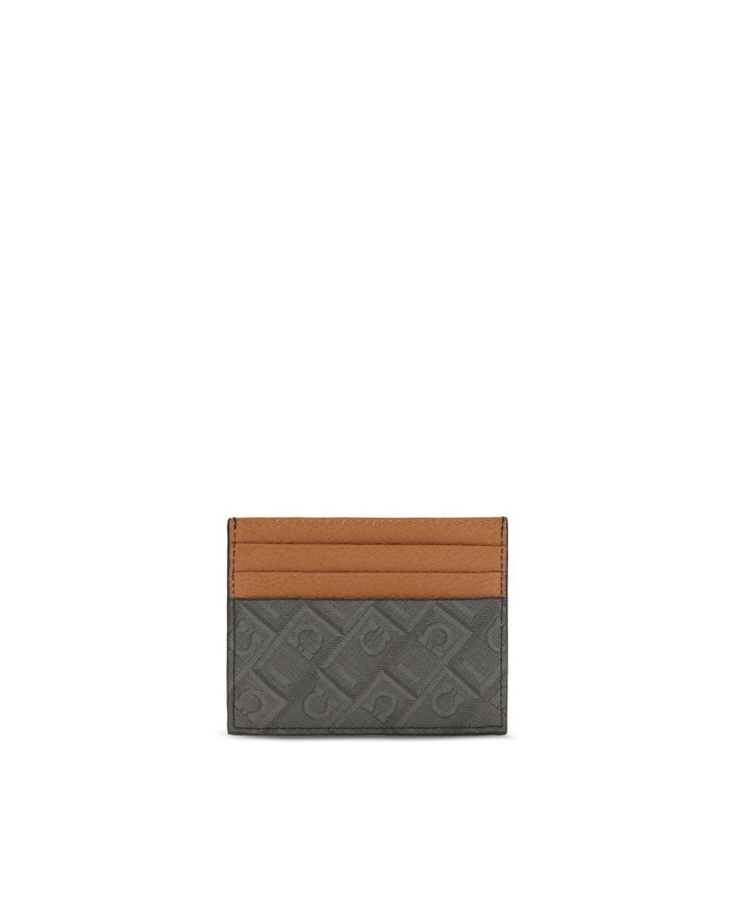 Ferragamo Gray Brown Calf Leather Bos Taurus Wallet for men