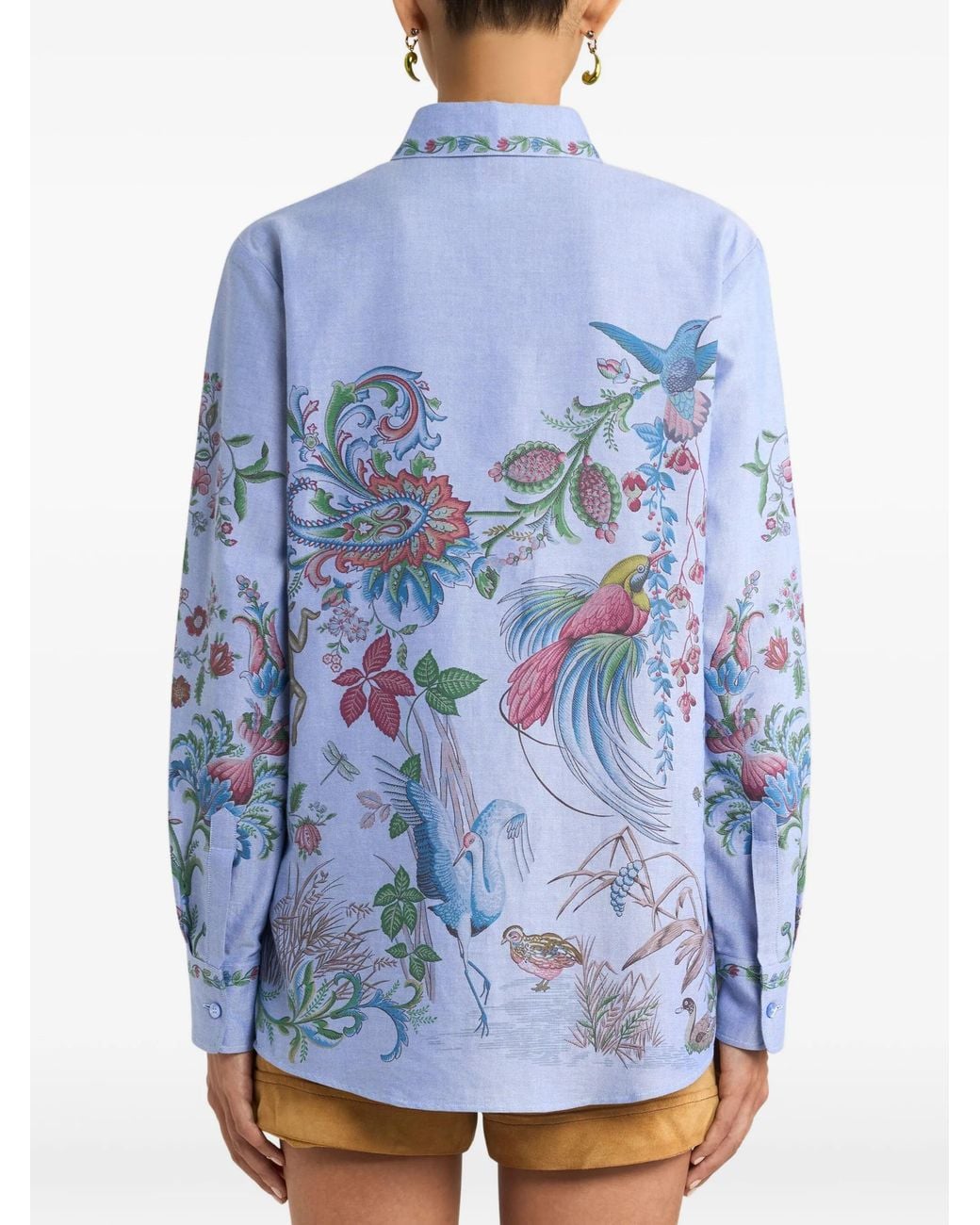 Etro Blue Printed Oxford Nude Cotton Shirt