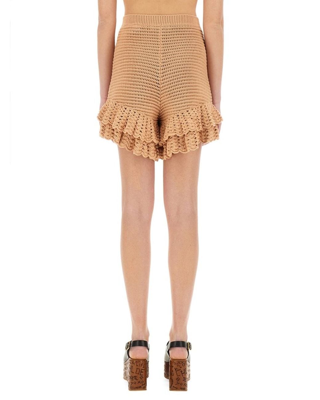 Chloé Natural Crochet Knit Mini Shorts Cotton