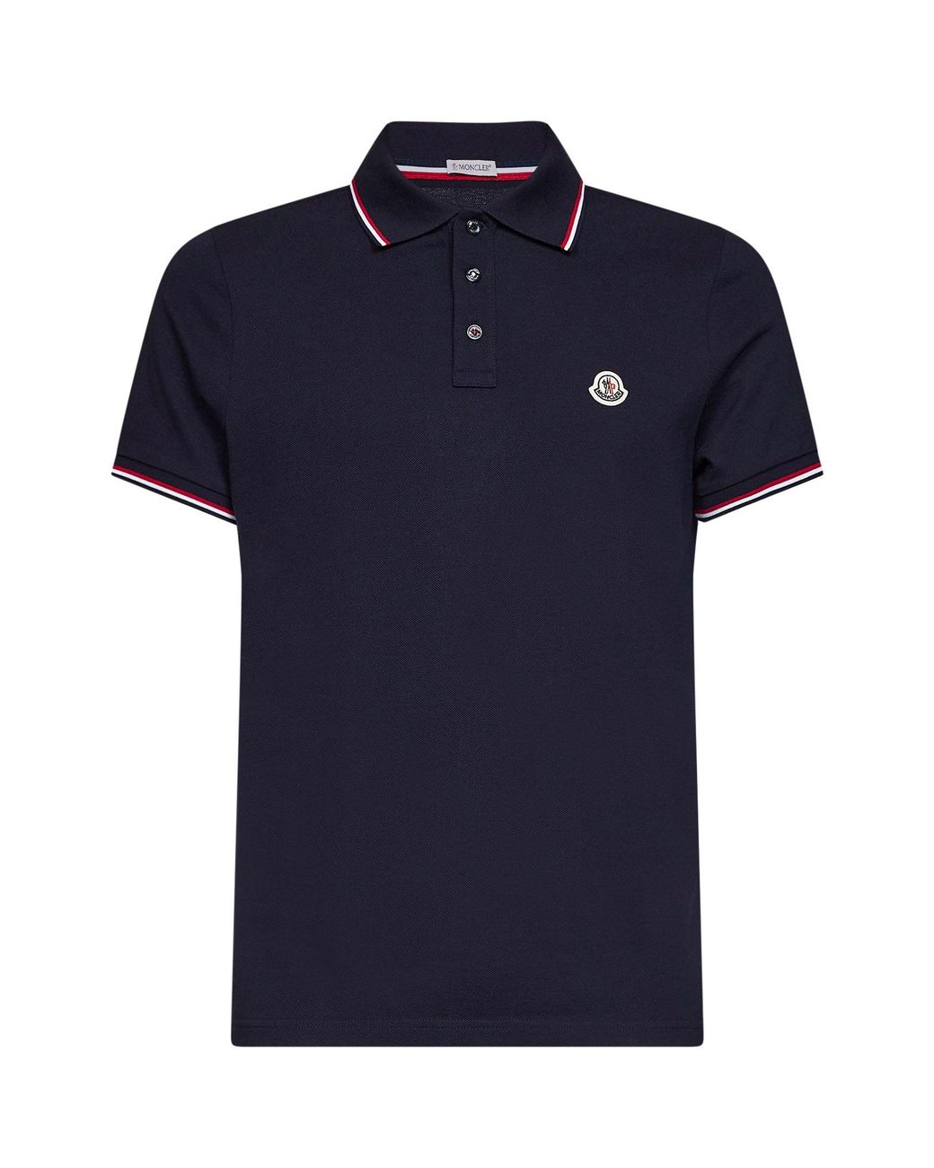 Moncler Blue Cotton Piqué Polo Shirt With Tricolor Trims for men