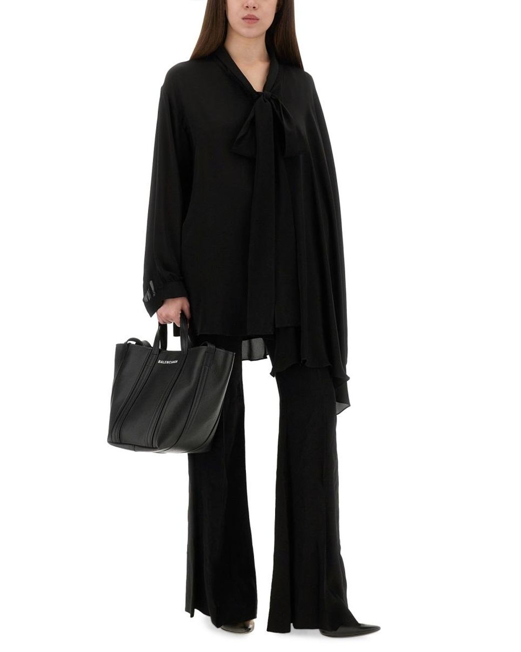 Balenciaga Black Blouse With Scarf Silk Shirt