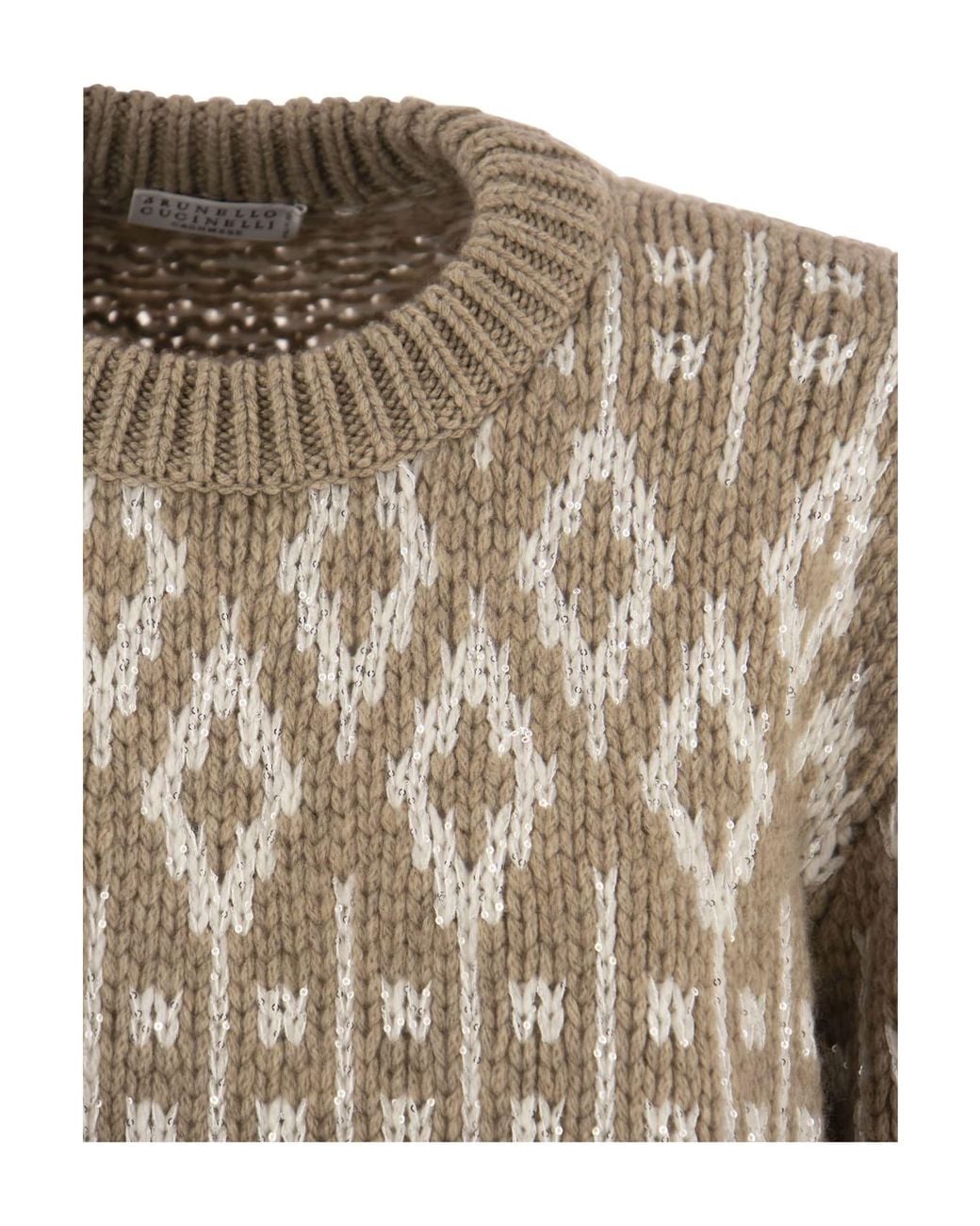 Brunello Cucinelli Brown Wool Patterned Sweater Clothing