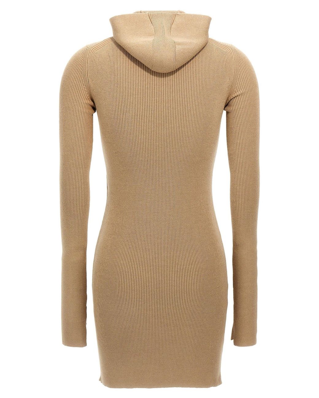 Fendi Natural Ribbed Wool-Silk Hooded Dress