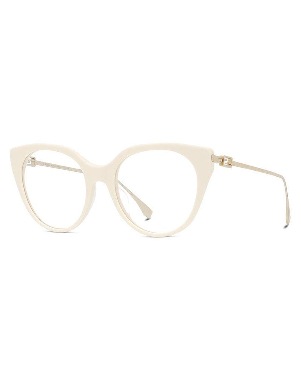 Fendi Metallic Eyeglasses Cat Eye Full Rim, Ivory Frame And Clear Demo Lenses Lens Fe50010I025 Sunglasses