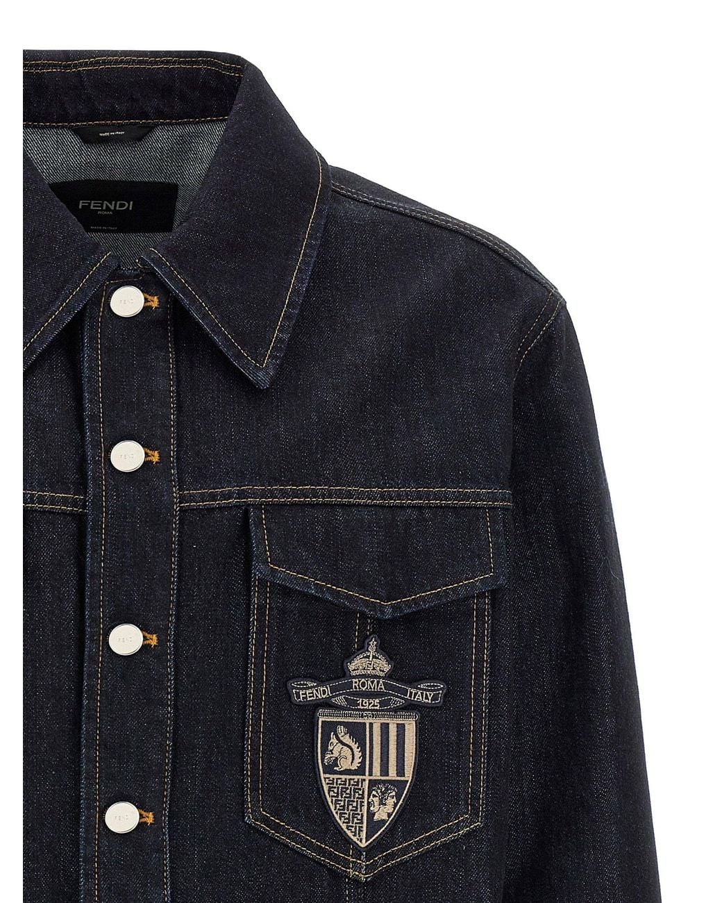 Fendi Blue Logo-Embroidered Denim Jacket — Dark
