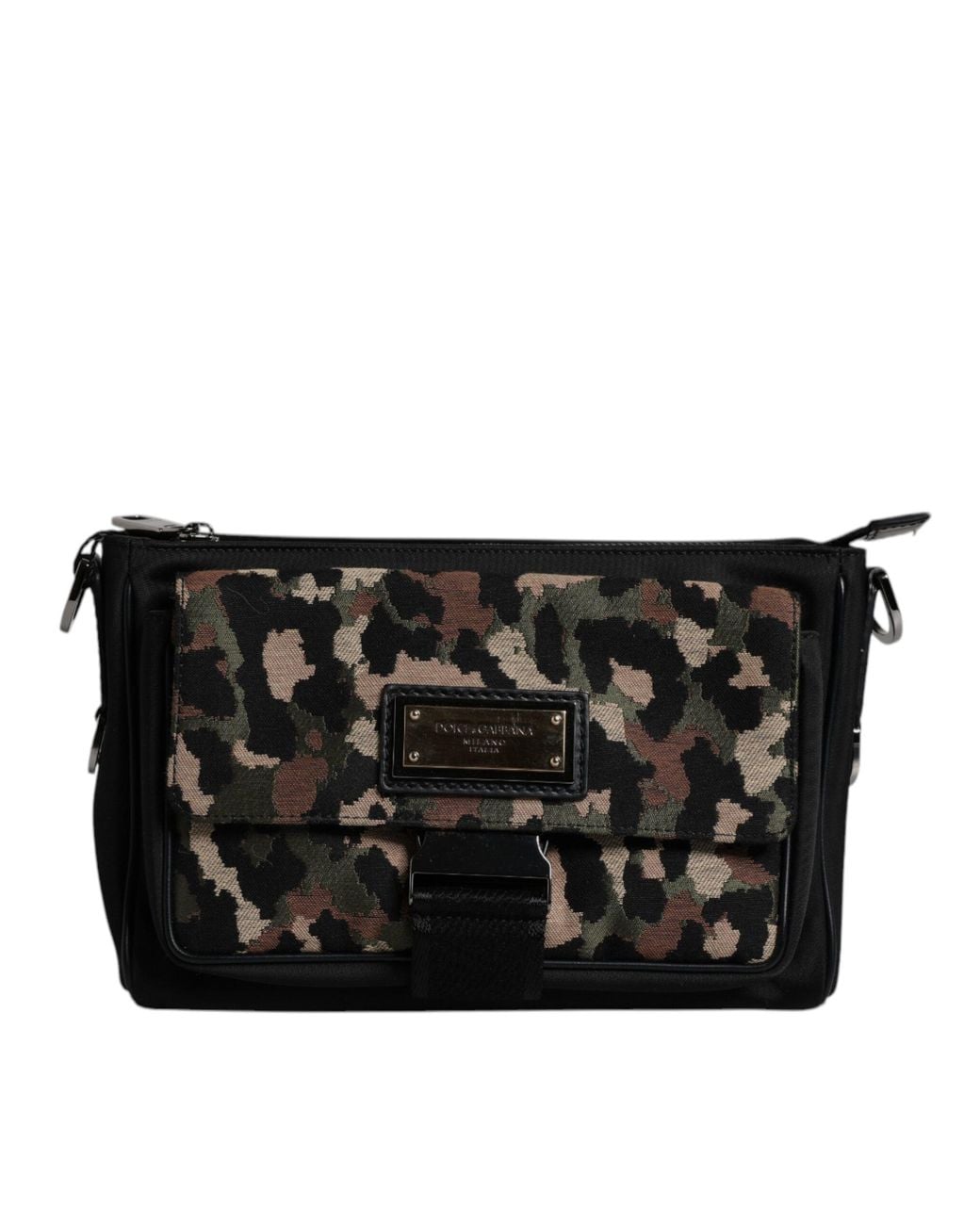 Dolce & Gabbana Black Multicolor Leopard Jacquard Crossbody Bag for men