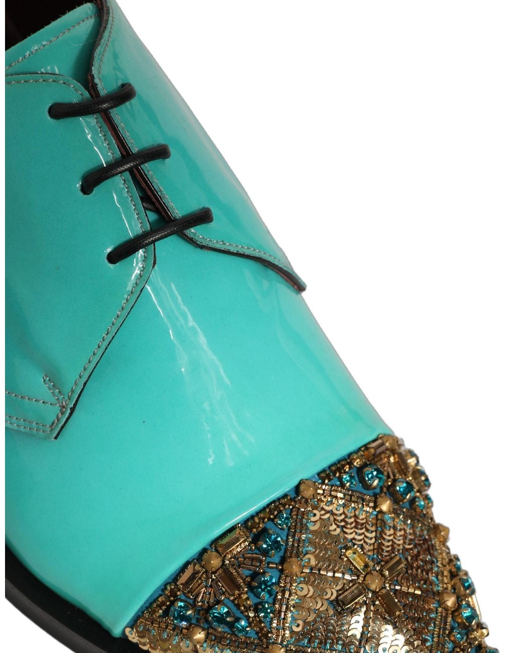 Dolce & Gabbana Blue Aqua Embellished Derby Dress Formal Shoes Leather for men