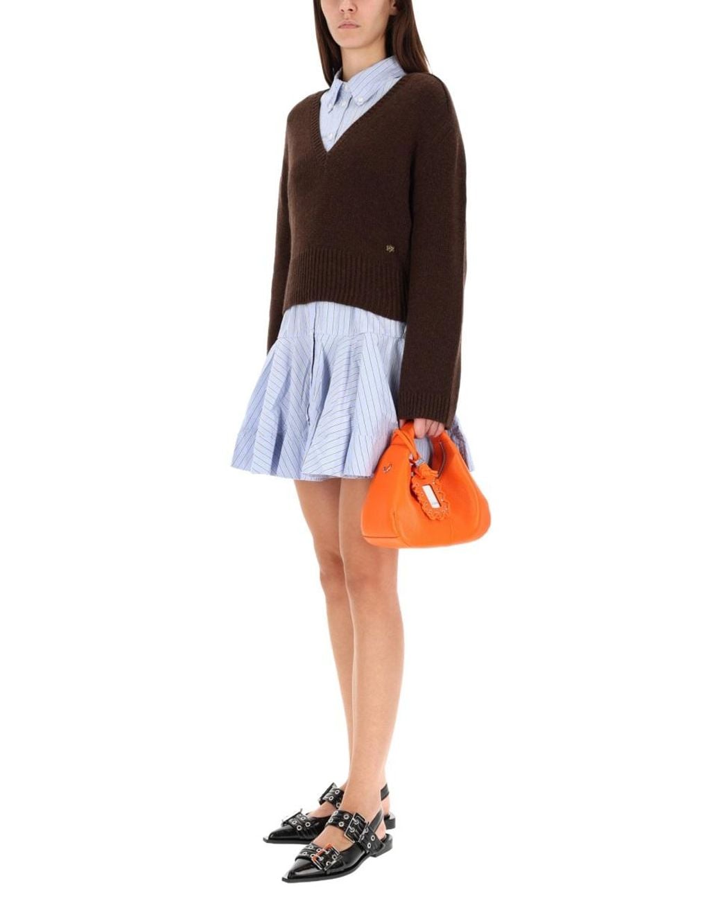 Ganni Brown Ganni Wool & Yak Blend V-Neck Sweater