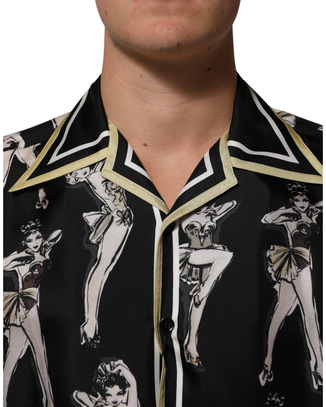 Dolce & Gabbana Black Silk Pin Up Printed Button Down Shirt for men