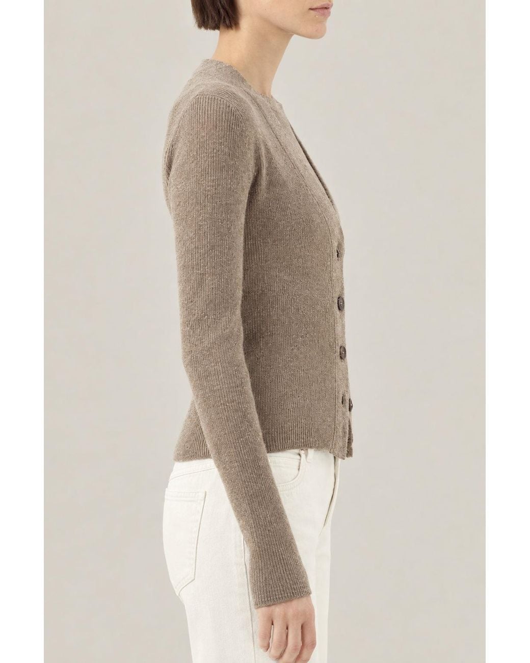 Brunello Cucinelli Natural Caribou Wool Blend Button Front Sweater Clothing