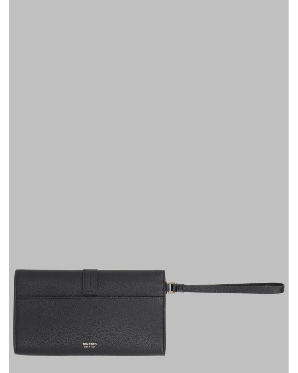 Tom Ford Gray Leather Wristlet Pouch Calf Wallets & Purses