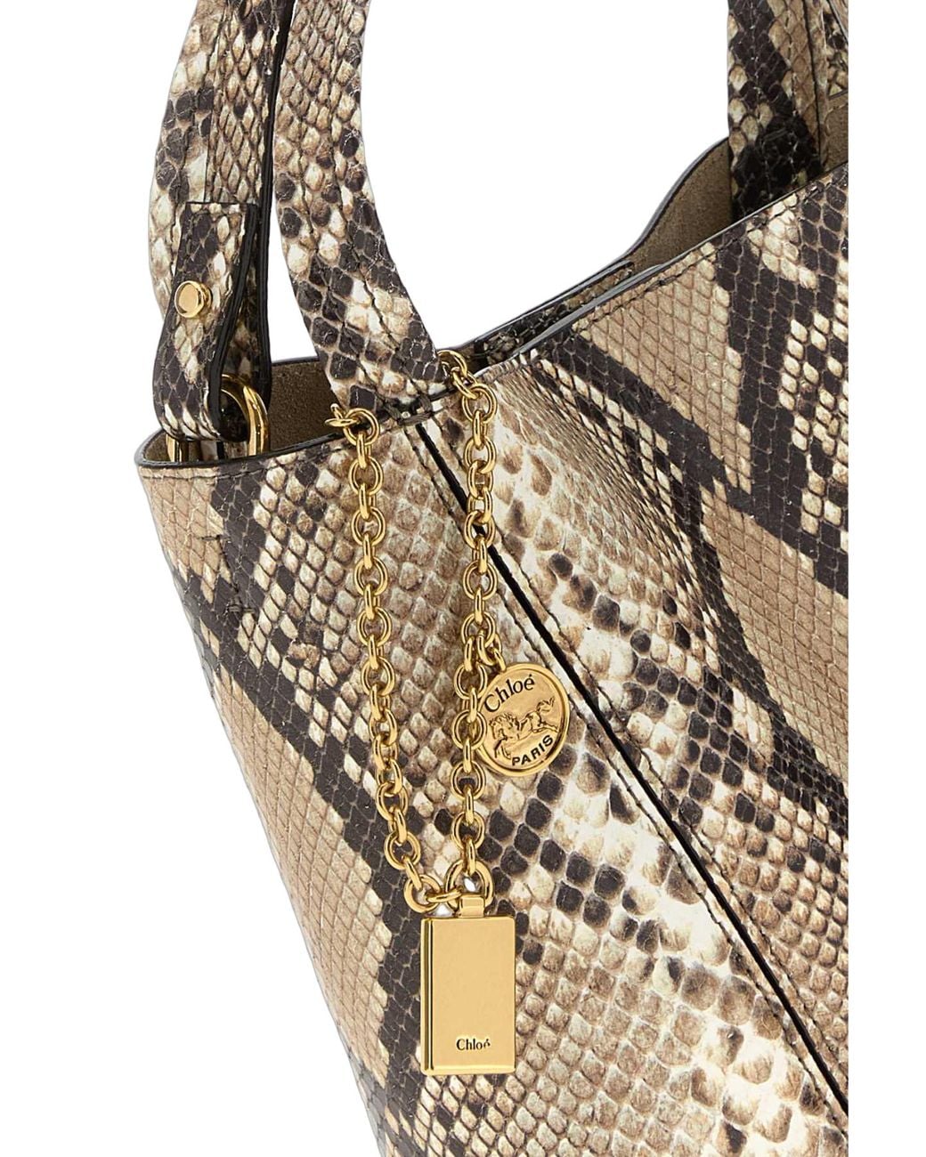 Chloé Natural Chloé Python-Print Leather Shoulder Bag