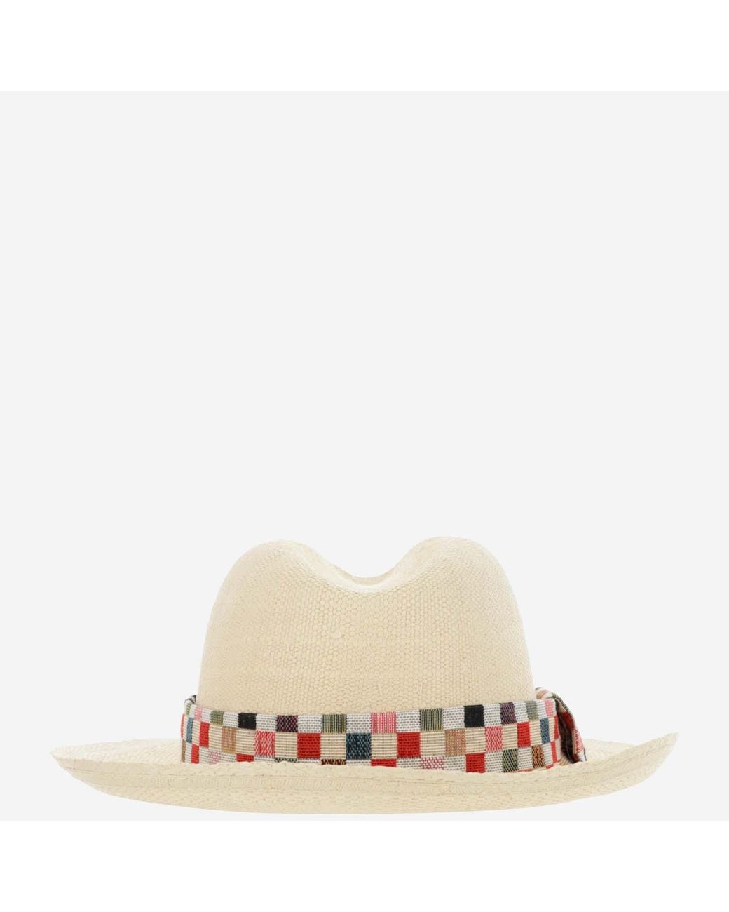 ALEXIA ALVAREZ DE TOLEDO White Panama Hat With Geometric Pattern Raffia