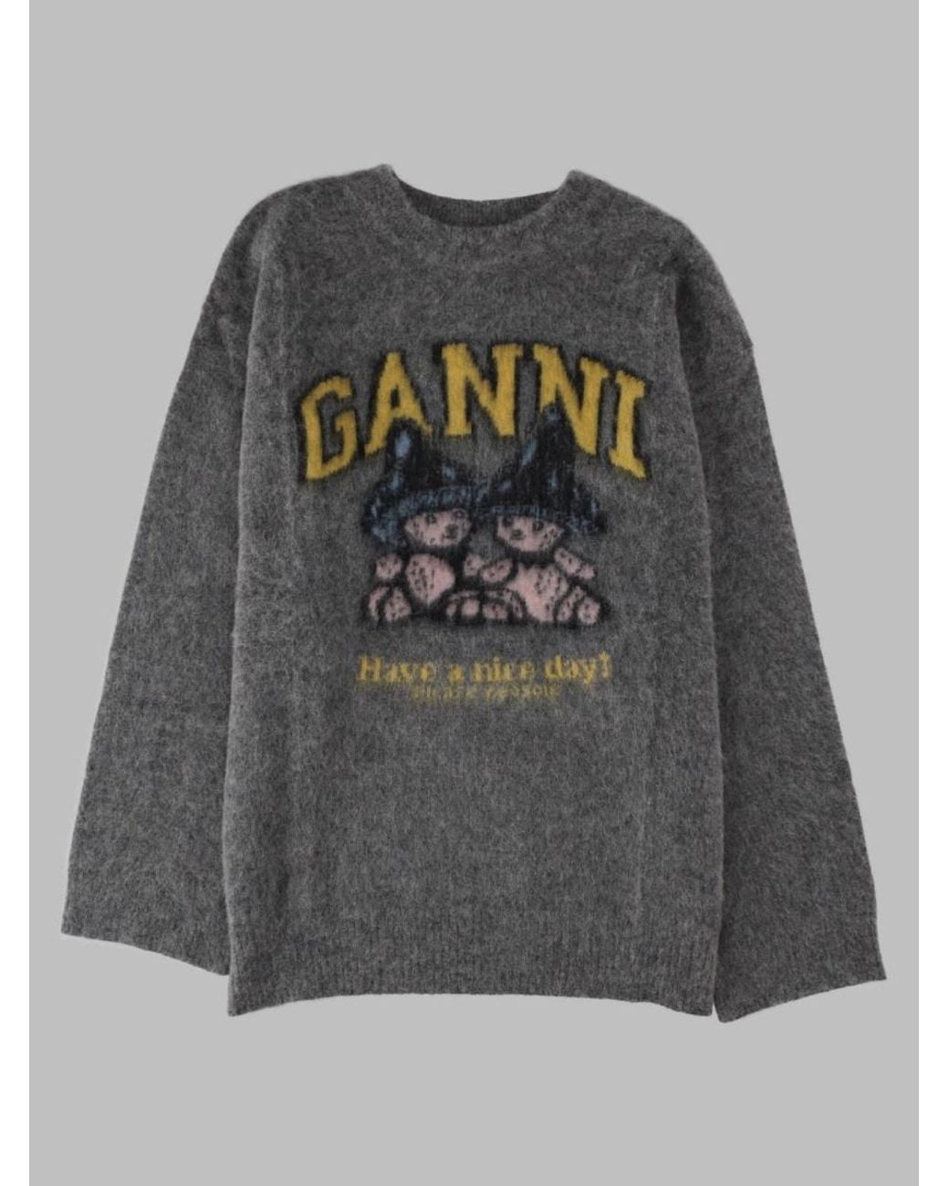 Ganni Gray Teddy Mushroom Alpaca Jumper Polyamide Wool Sweater