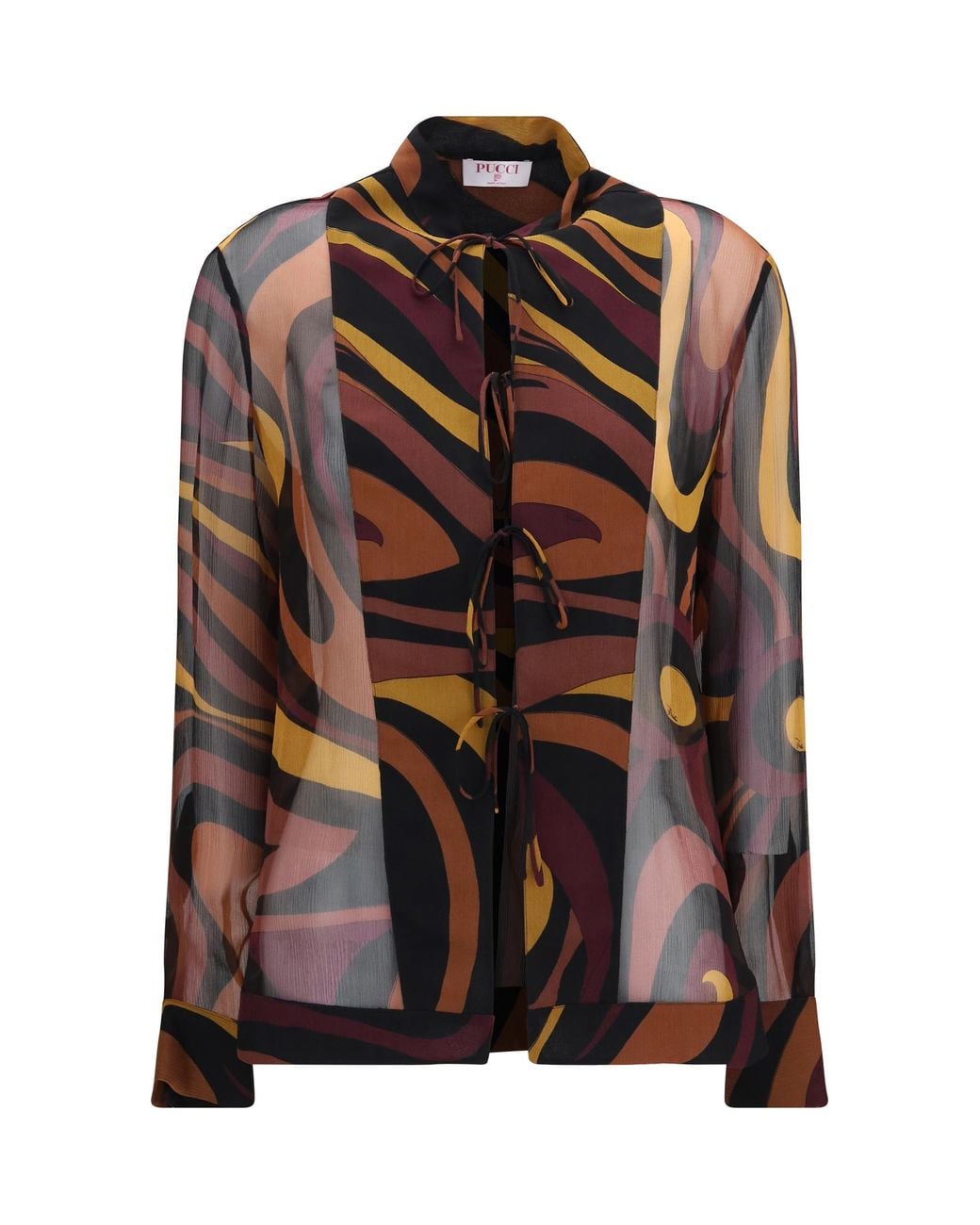 Emilio Pucci Black Creponne Shirt Marmo Print Bordeaux Silk