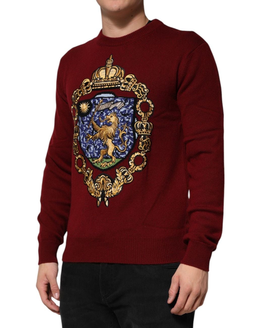 Dolce & Gabbana Red Cashmere Lion Crest Pullover Sweater Clothing for men