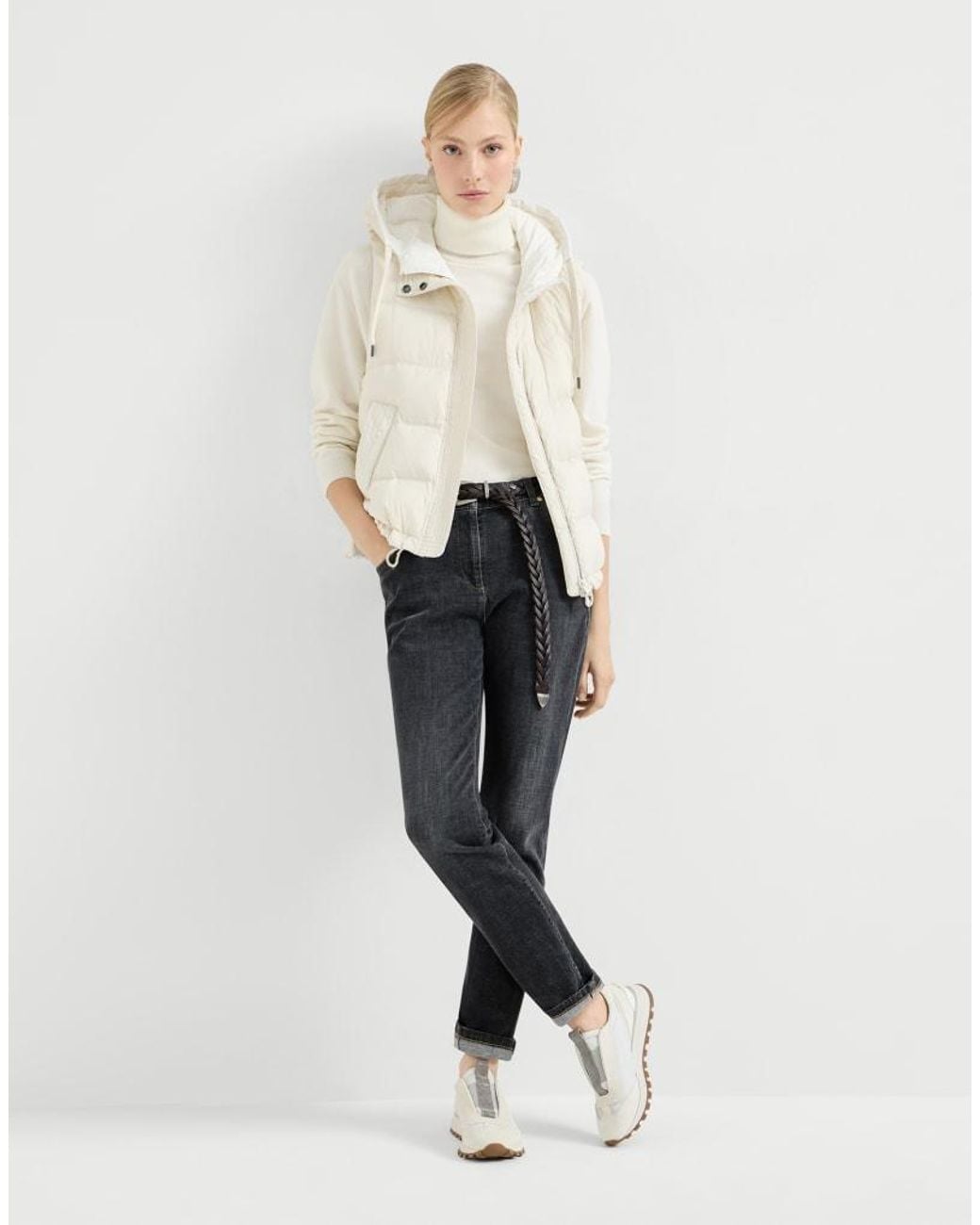 Brunello Cucinelli White Bianco Leather Slip On Sneakers