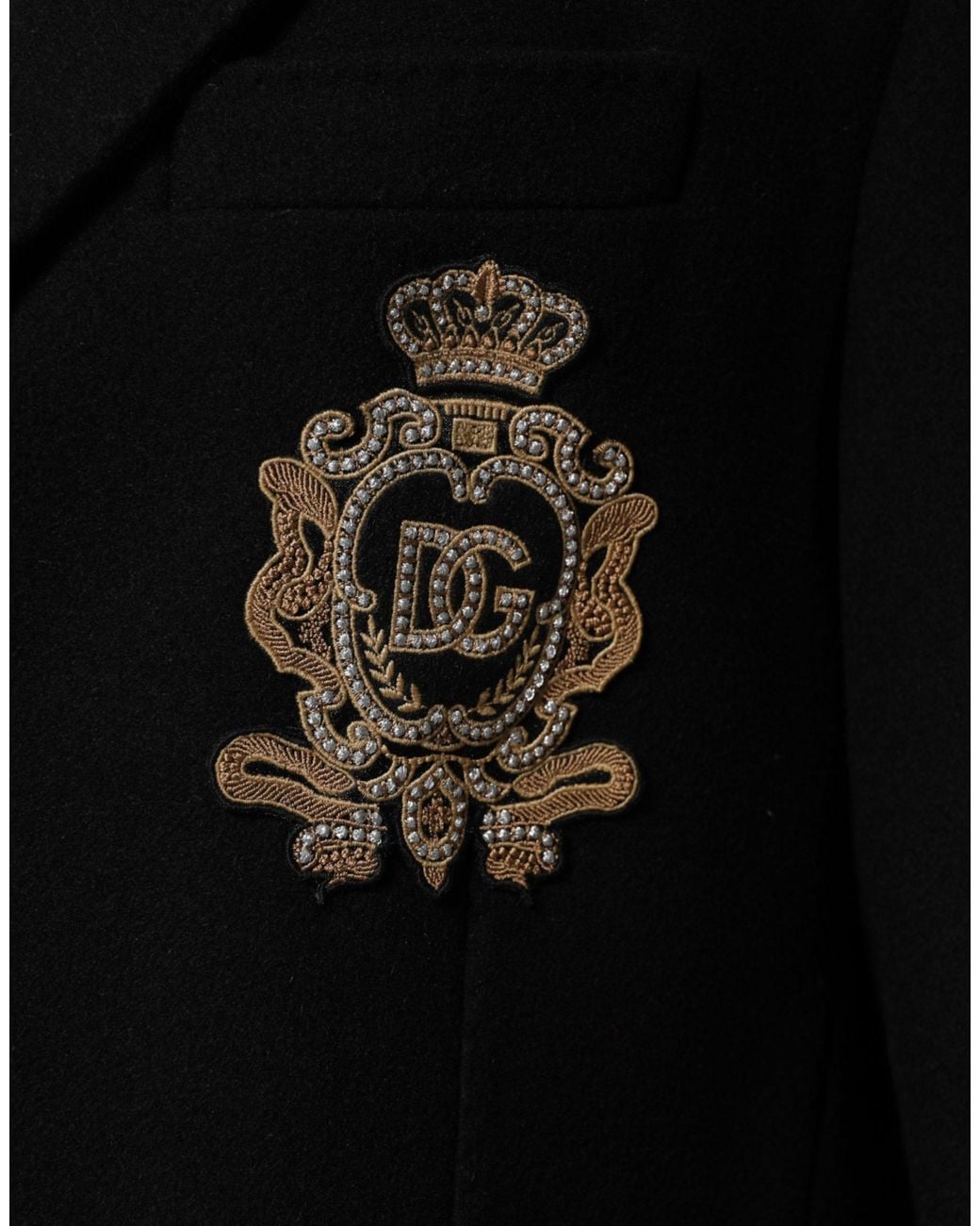 Dolce & Gabbana Black Heraldic Patch Single Breasted Blazer Jacket Nylon Virgin Wool Clothing for men