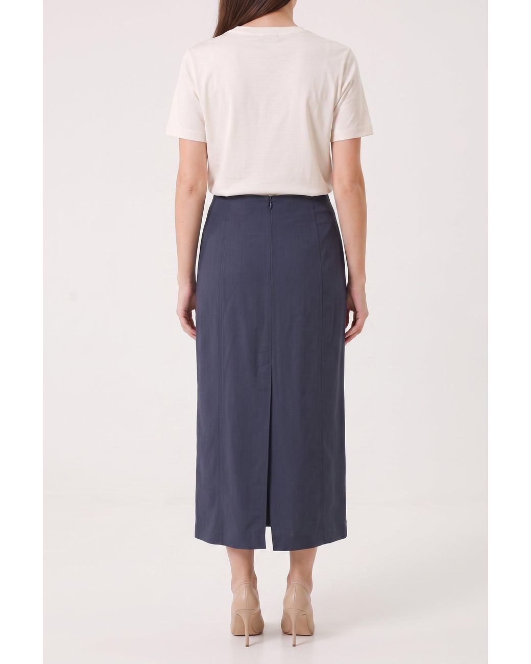 Brunello Cucinelli Blue Dark Linen Blend Skirt